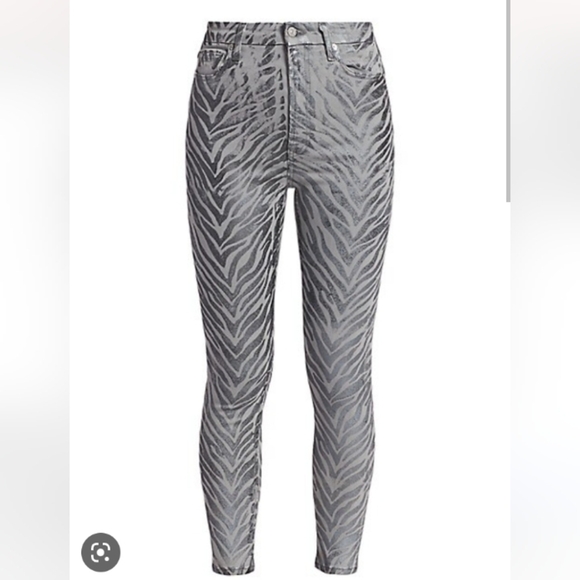 7 For All Mankind Zebra Print Metallic High-Rise Skinny Jeans - Picture 1 of 14